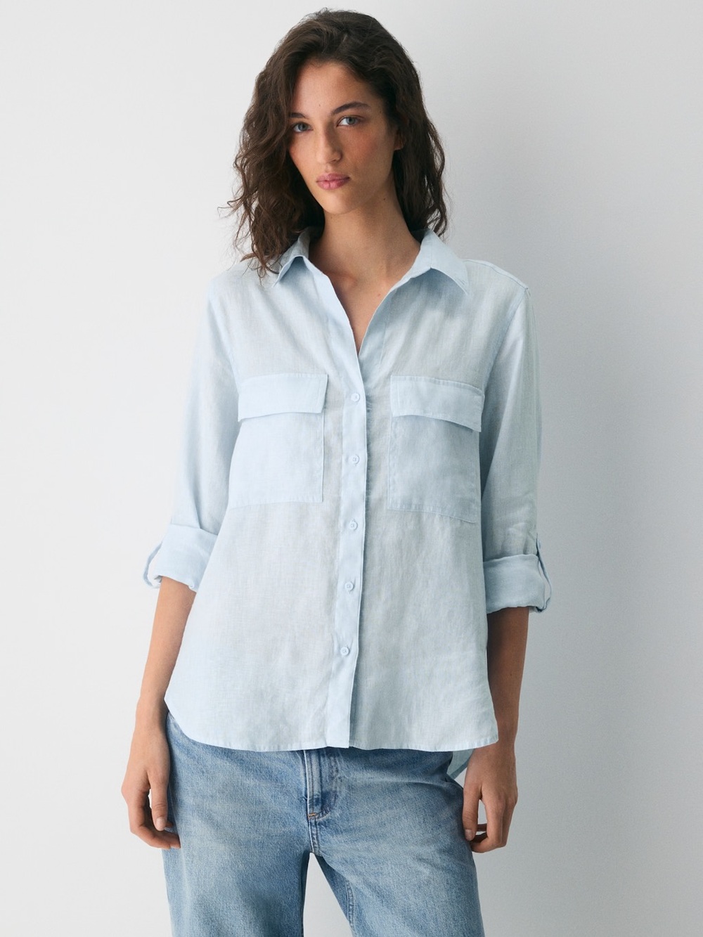 Babaton Pale Blue Linen Utility Shirt - Picture 4 of 10